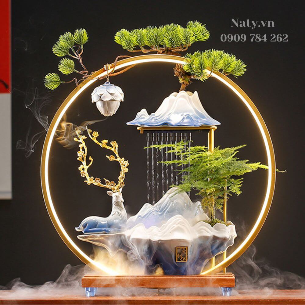Tiểu Cảnh Thác Khói Trầm Hương Hươu Thác Nước TKTH-002