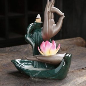 Thác Khói Trầm Hương Sứ Tay Phật Cầm Hoa Sen TKTH-003