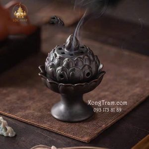 Lư Xông Trầm Sứ Hoa Sen Nâu Đất LXTS-005