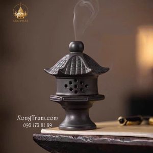 Lư Xông Trầm Sứ Mái Đình Nâu Đất LXTS-002