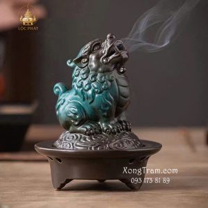 Lư Xông Trầm Sứ Tỳ Hưu Men Xanh Lam LXTS-003