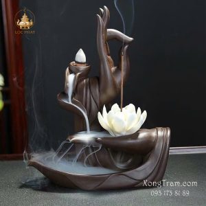 Thác Khói Trầm Hương Phật Thủ Liên Hoa Sứ Nâu Đất TKTH-002