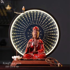 Tiểu Cảnh Trầm Hương Quan Âm Tọa Thiền Men Đỏ HQ Tâm Kinh TKTH-006