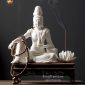 Tiểu Cảnh Trầm Hương Quan Âm Tự Tại Sứ Trắng Đế Gỗ TKTH-004