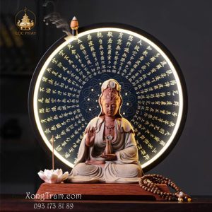 Tiểu Cảnh Trầm Hương Quan Âm Tọa Thiền Men Xám HQ Tâm Kinh TKTH-008